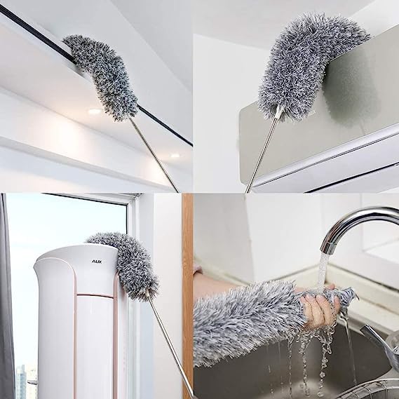 Upgraded Microfiber Duster For Cleaning With Extension Pole 30 100 Inch With Bendable Head. Cleaner With Long Extendable Handle For Cleaning High Cobweb Ceiling Fan Blinds Furniture (1)