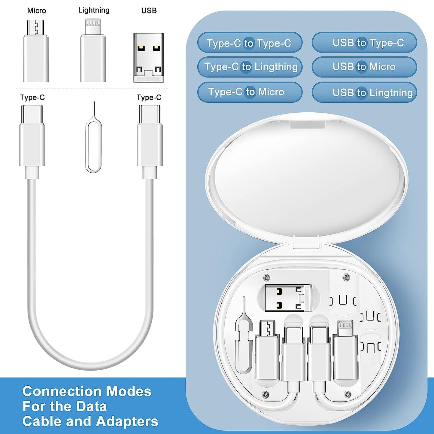 All In One 60W Usb Fast Charging Travel Cable Set Type C Lightening And Micro Usb Port Inbuilt Mobile Stand Compatible With Iphone IpadSamsungOneplus MiOppoVivoIqoo