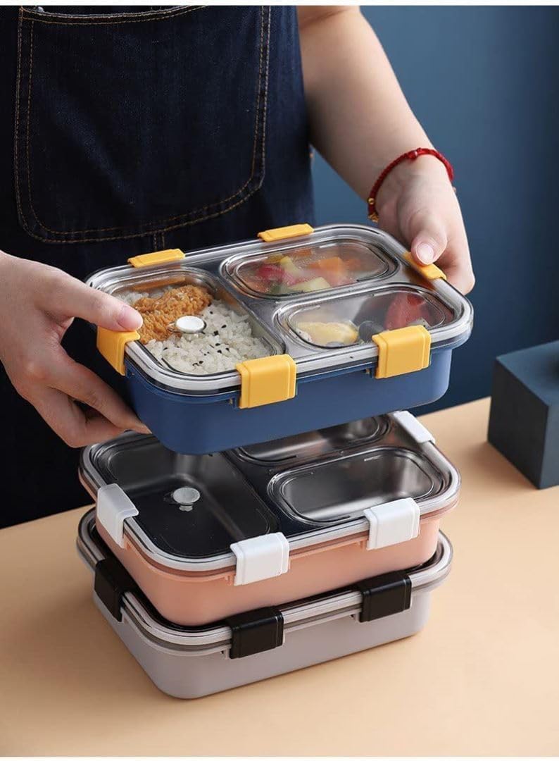 Lunch Box 3 Compartment Leak Proof Bpa Free Stainless Steel With Spoon For School Lunch Box For Kids School  Office