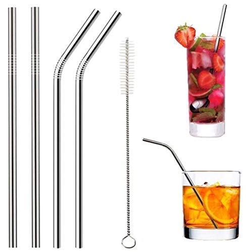 Reusable Stainless Steel Straw With Cleaning Brush  Long Metal Straws For Drinking